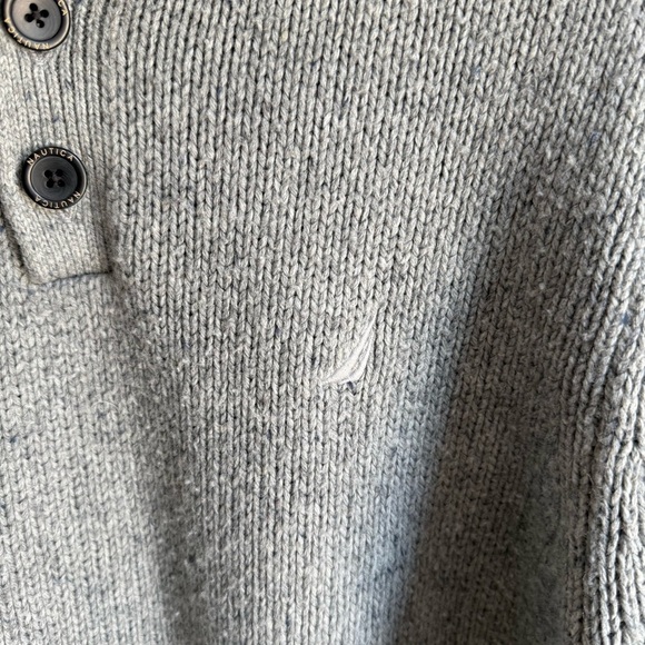 Nautica Men's Sweater Size L Gray Wool Blend Four Button Mock Neck Logo Pullover - Picture 4 of 11